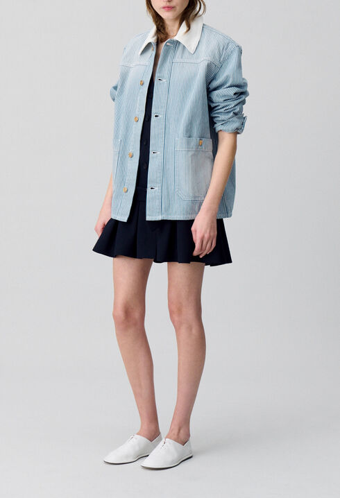 Veste denim gabardine &agrave; rayures