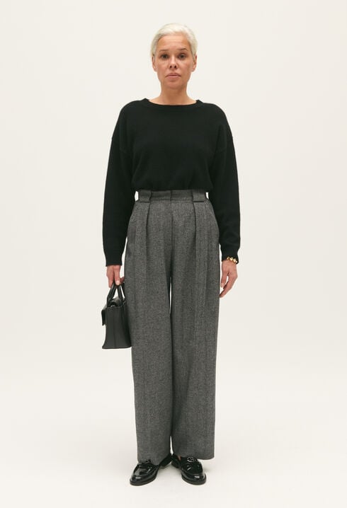 Two-tone wide-leg trousers