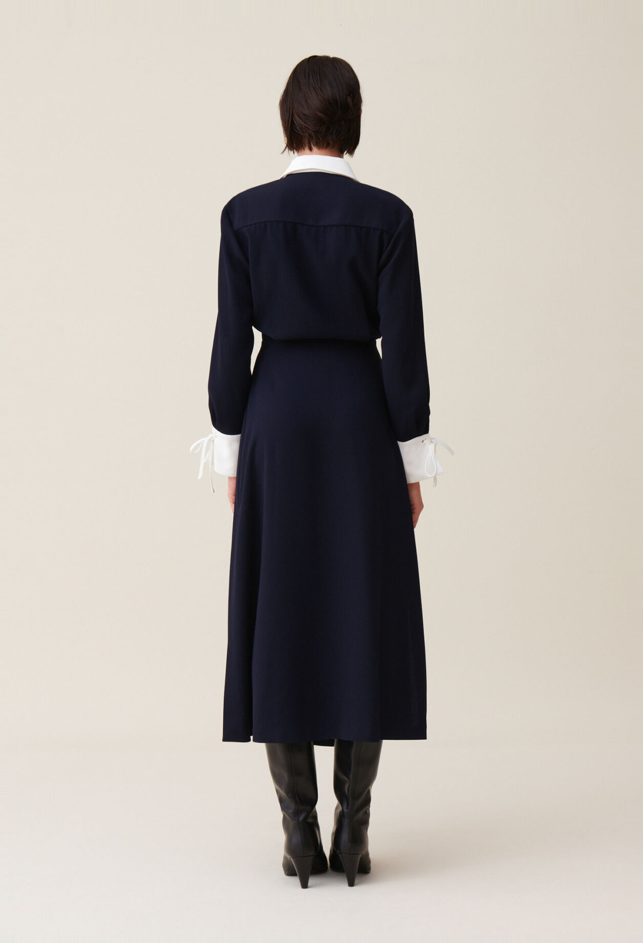 Navy wrap fluid maxi dress