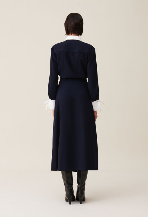 Navy wrap fluid maxi dress