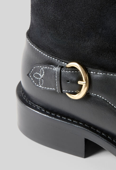 Black suede mid-calf boots