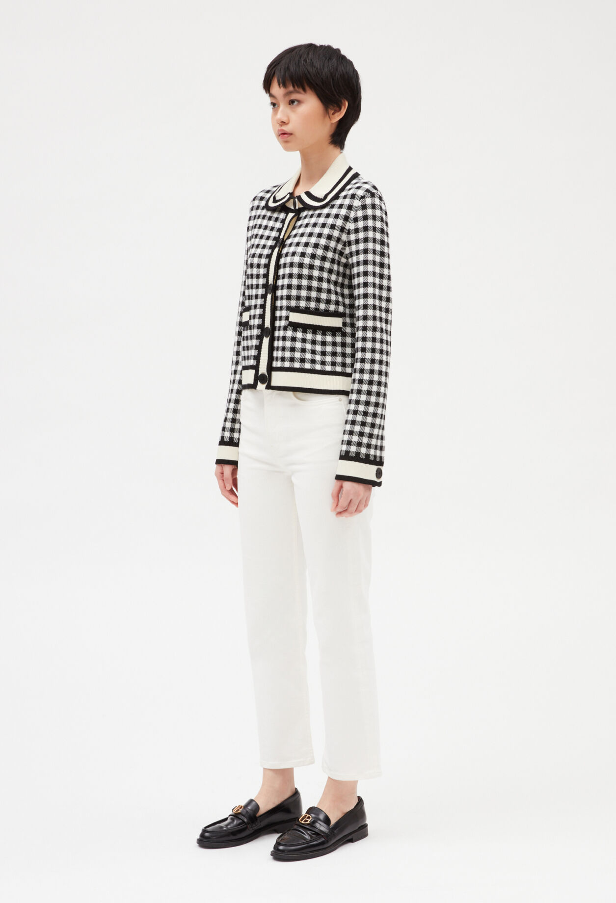 Black and white checked cardigan
