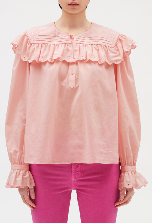 Embroidered pink cotton blouse