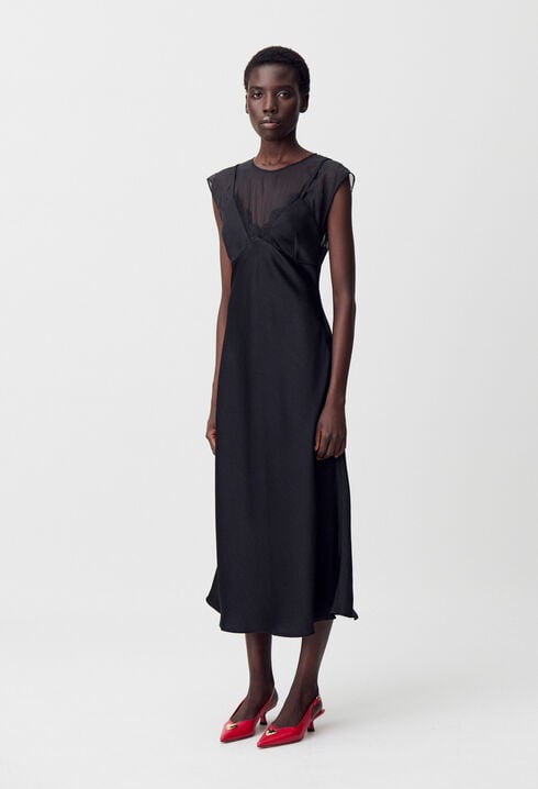 Robe longue organza dentelle fluide