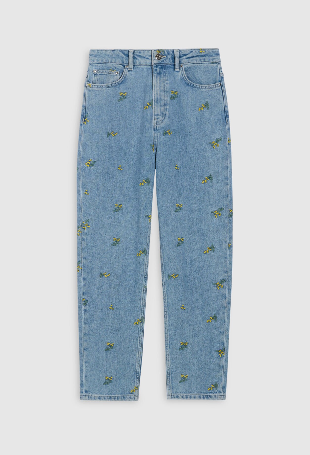 Jean droit broderies mimosa
