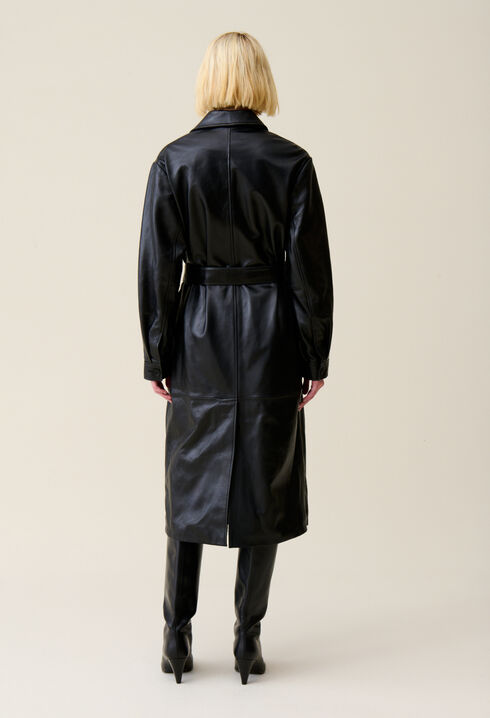 Trench-coat cuir col tailleur