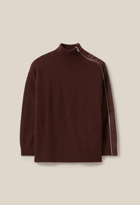 Brown zip-up high neck jumper