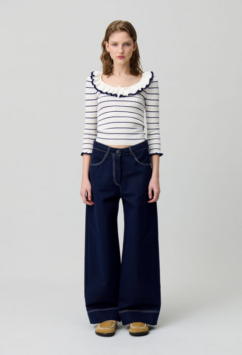 Striped frill knit top