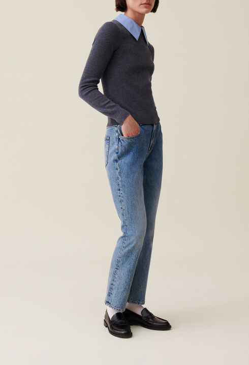 Pull laine col chemise amovible