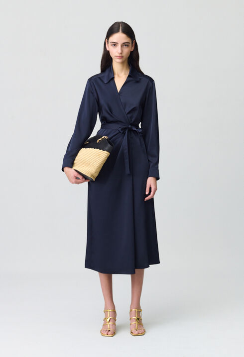 Mid-length Satin Wrap Dress