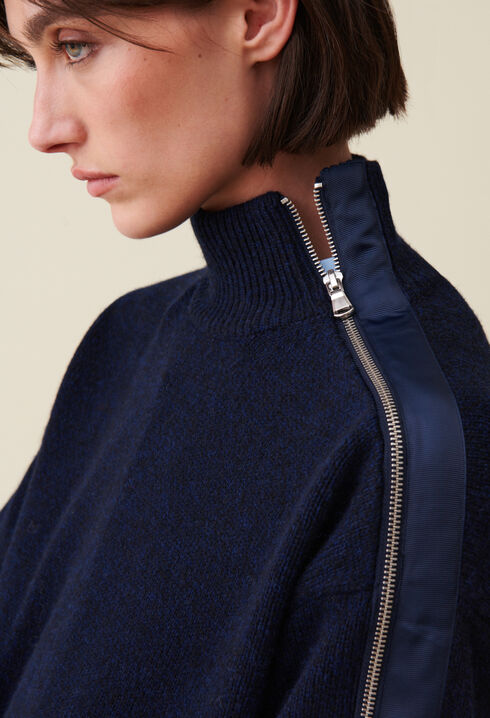 Pull col montant zippé bleu marine