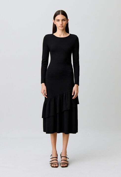 Asymmetric ruffled jersey dress