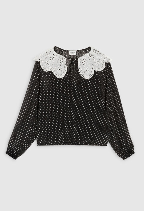 Blouse à pois col Claudine