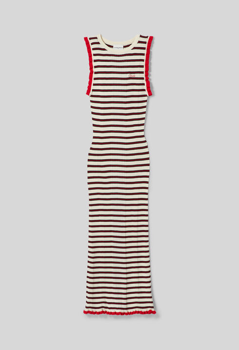 Striped Ruffled Knit Dress