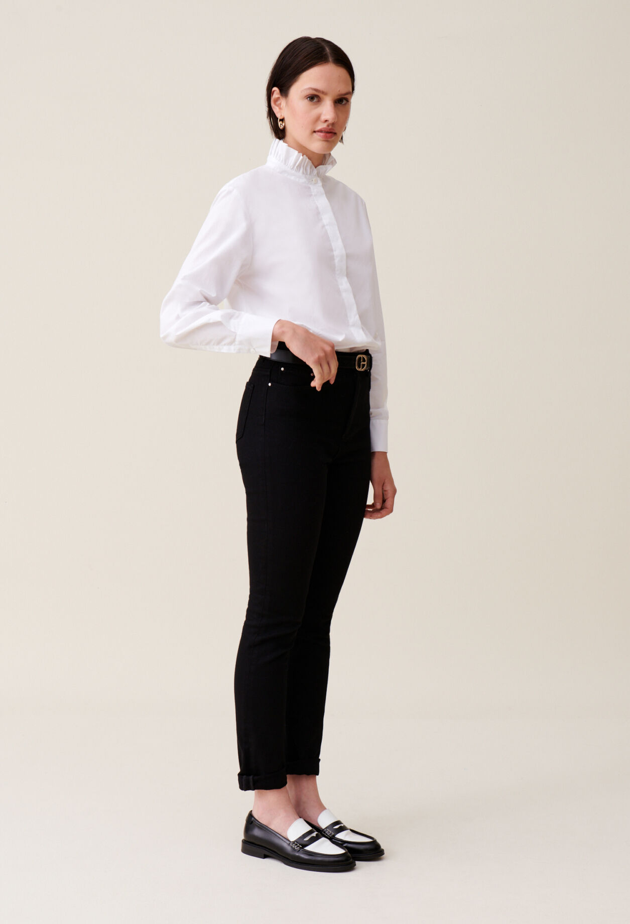 Hemdbluse Rüschenkragen weiß