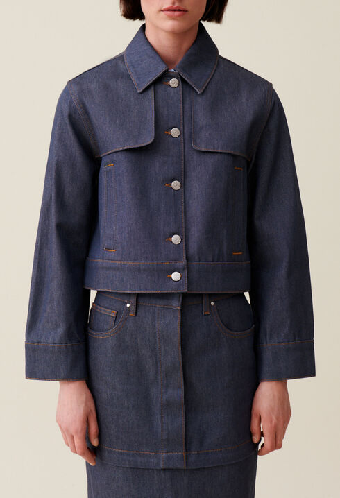 Weite dunkelblaue Jeansjacke