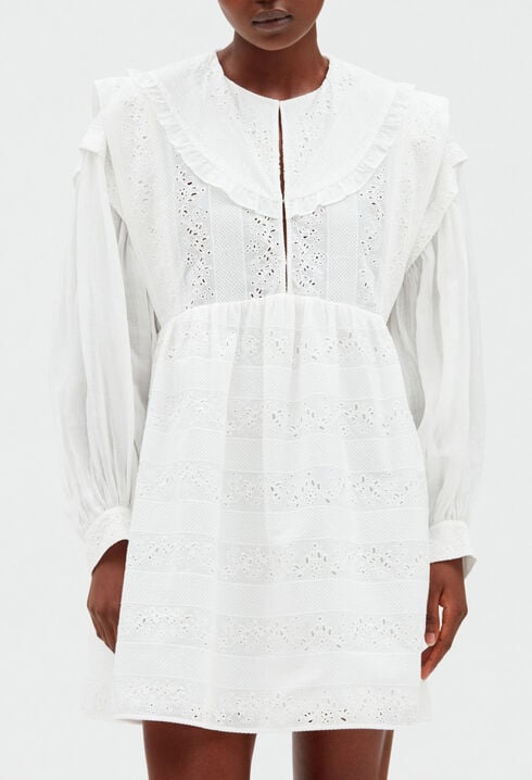 Short white embroidered babydoll dress