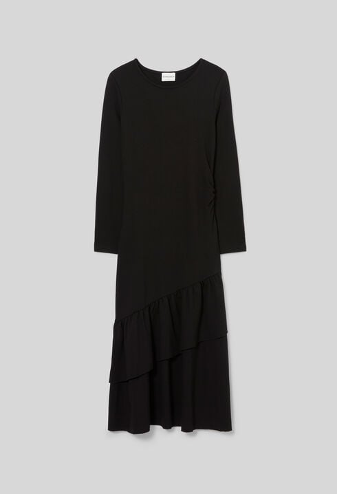 Asymmetric ruffled jersey dress