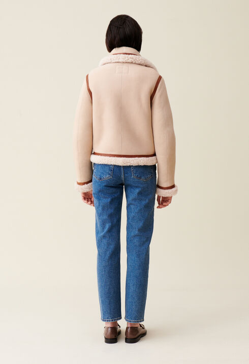 Veste peau lainée beige