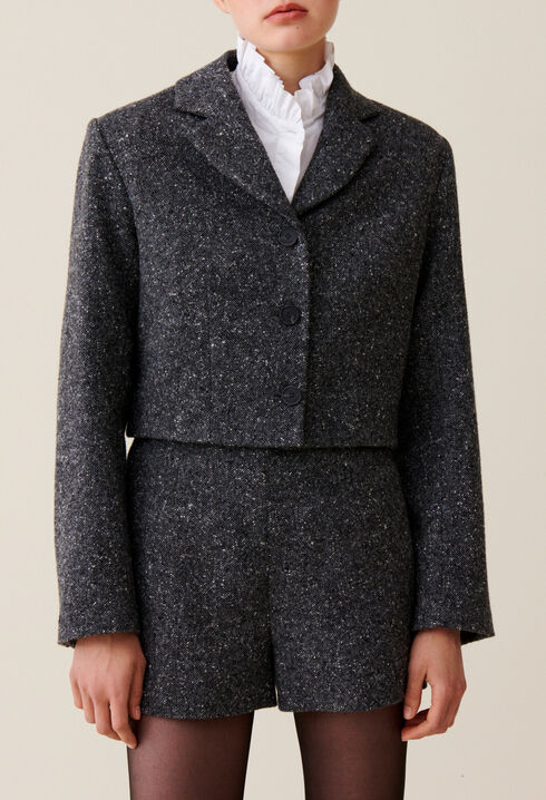Grey tweed mixed wool blazer