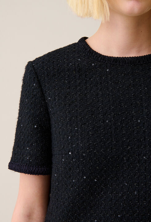 Kurzes schwarzes Tweed-Kleid