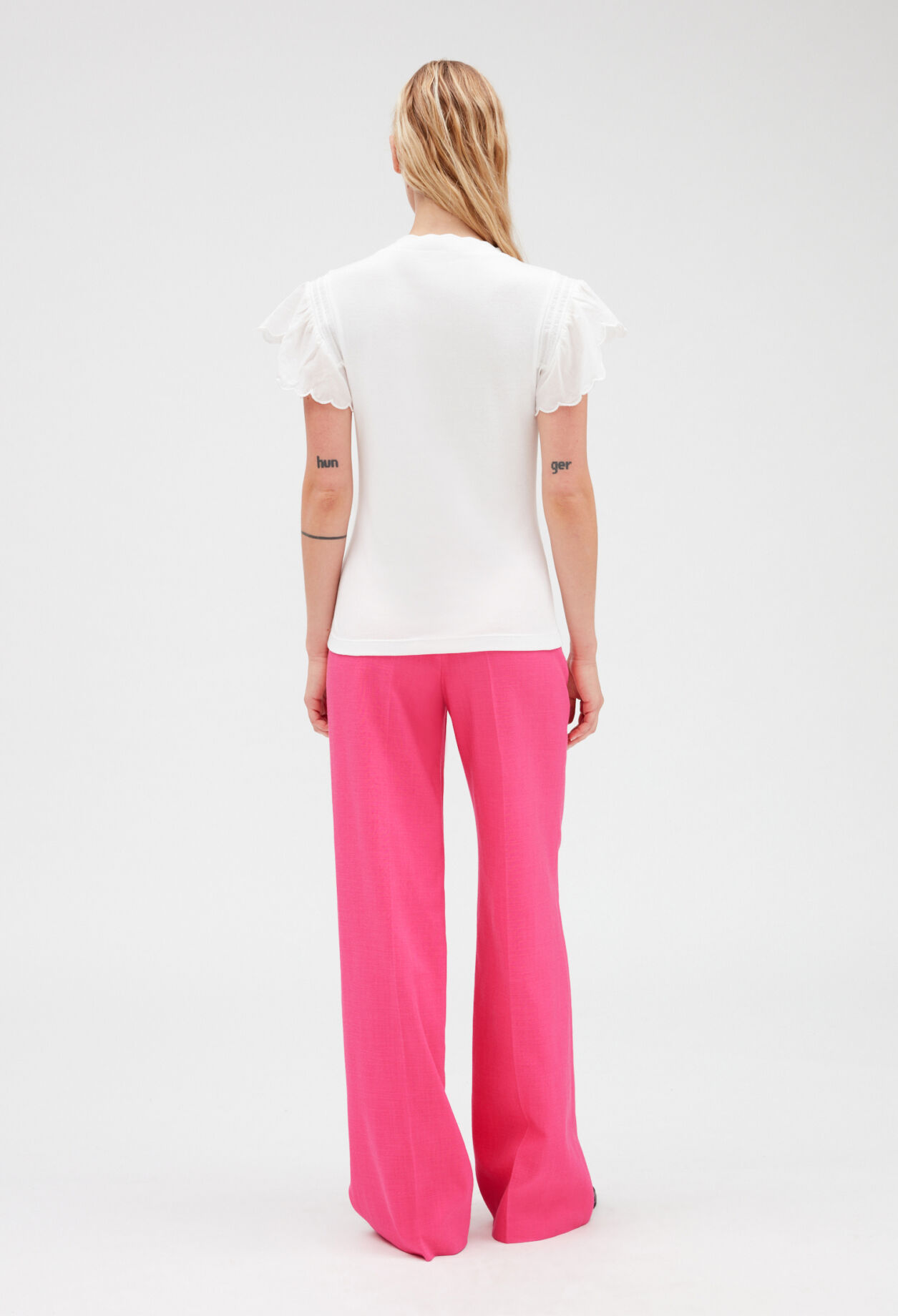 Off-white short-sleeved ruffled top