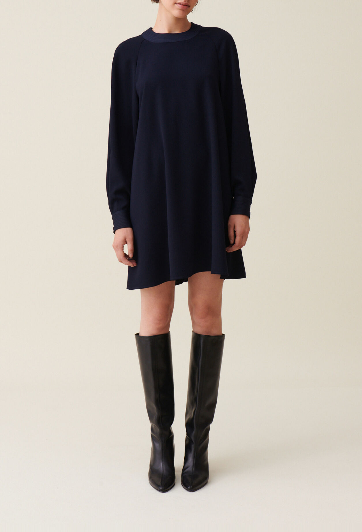 Navy belted babydoll dress