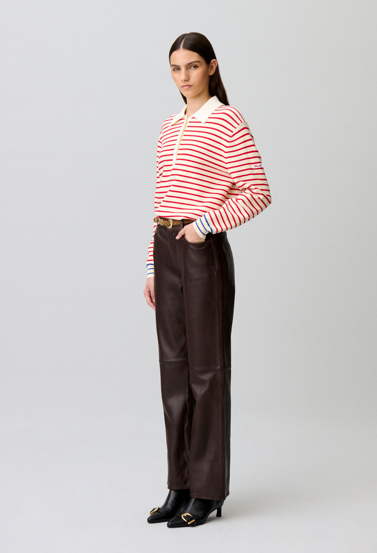 Straight leather pants gold button