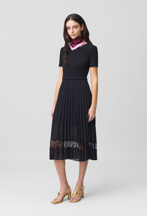 Twist black bi-material midi dress 