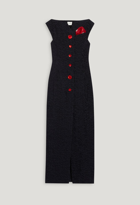 Long navy blue square-collared dress