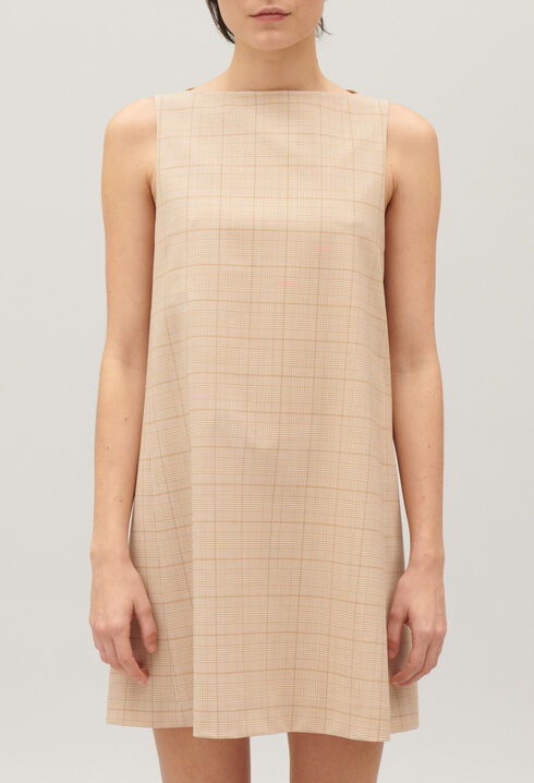 Kurzes Kleid mit Karomuster in Beige