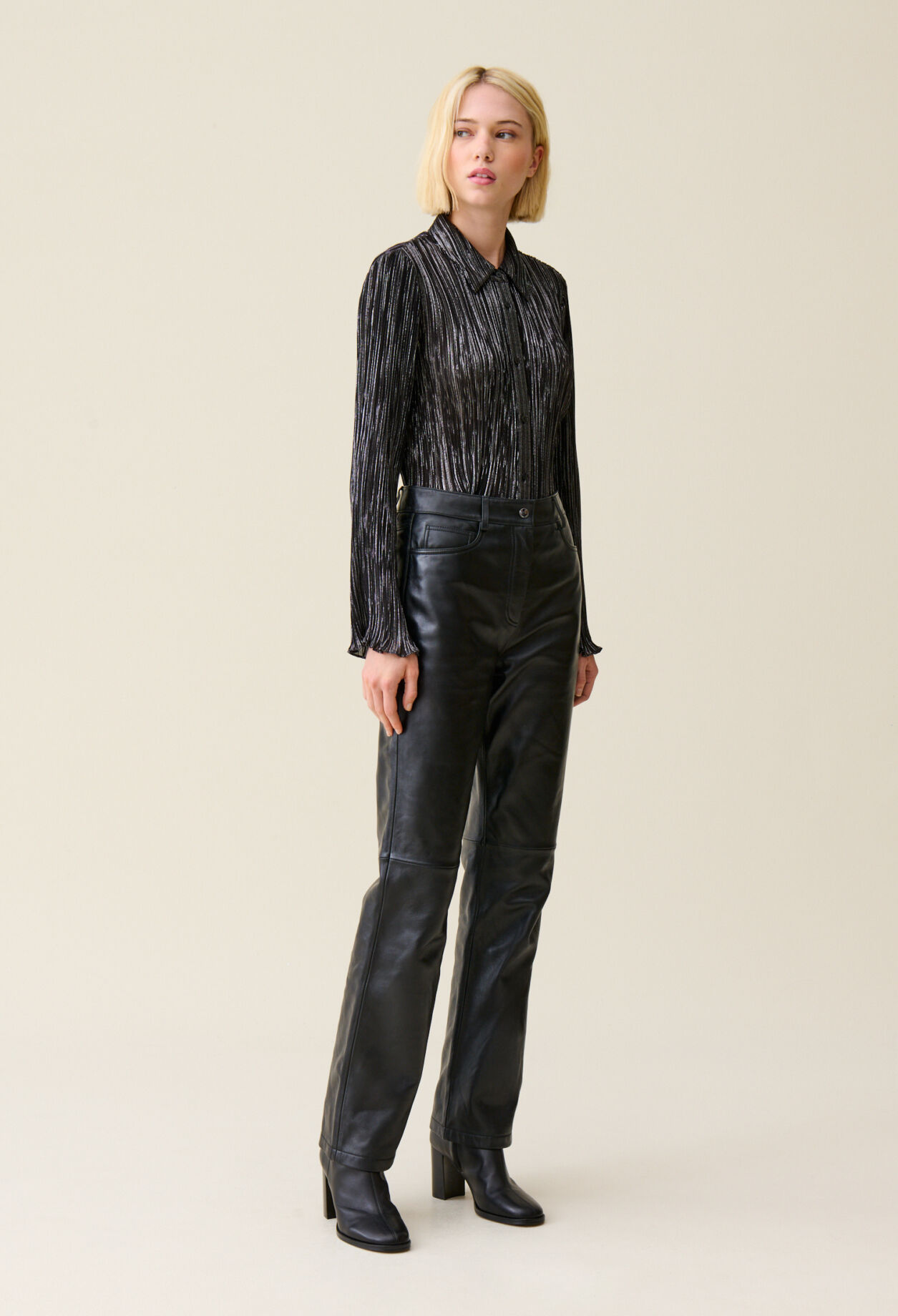 Silver pleated fluid blouse