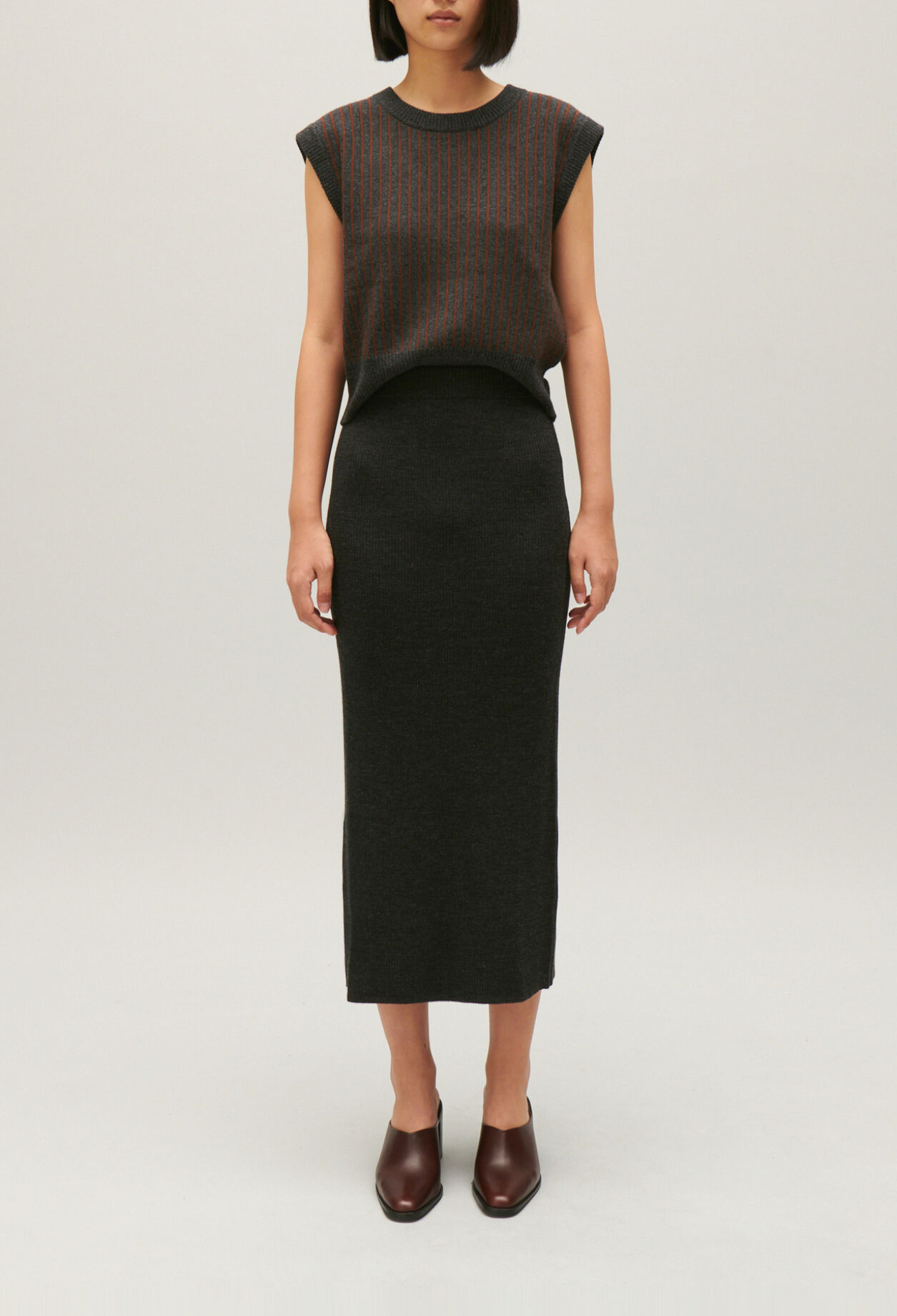 Pull sans manches maille rayée