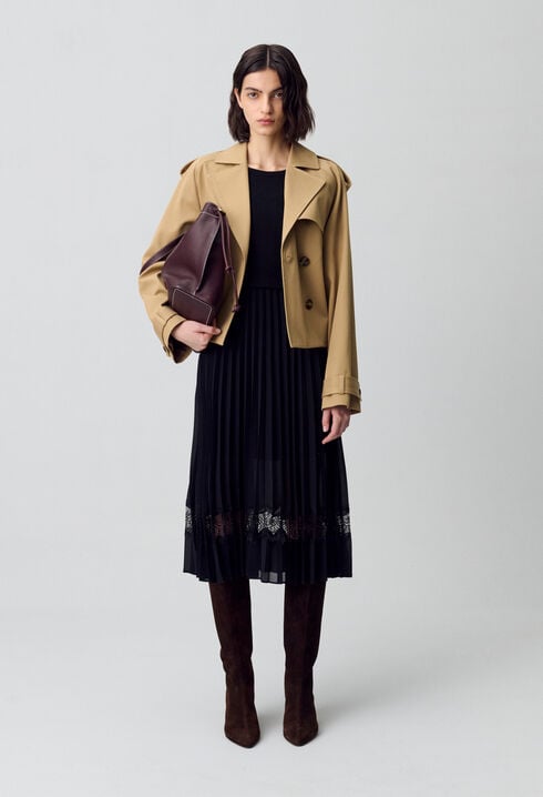 Robe midi Twist bi-matière noire