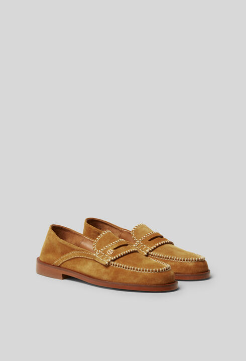 Mules suède monogramme doré