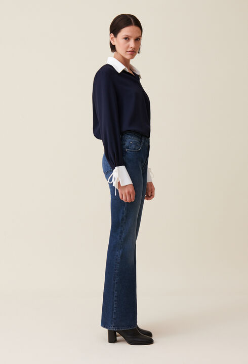 Navy blouse with contrast collar