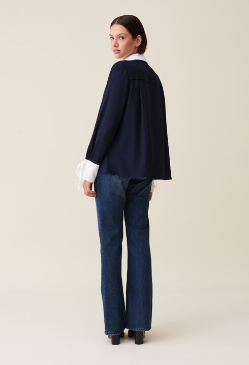 Navy blouse with contrast collar