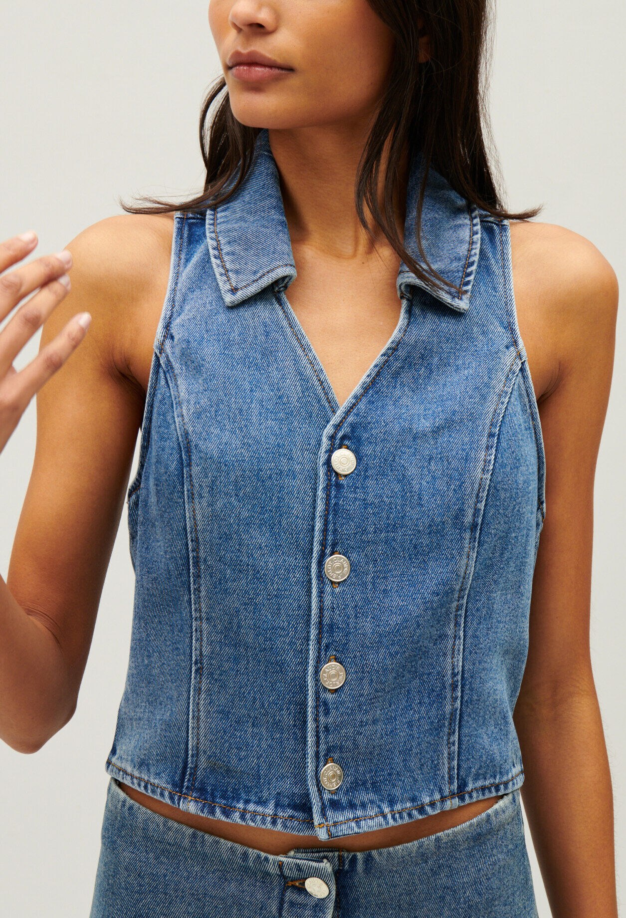 Ärmelloses Denim-Top Blau