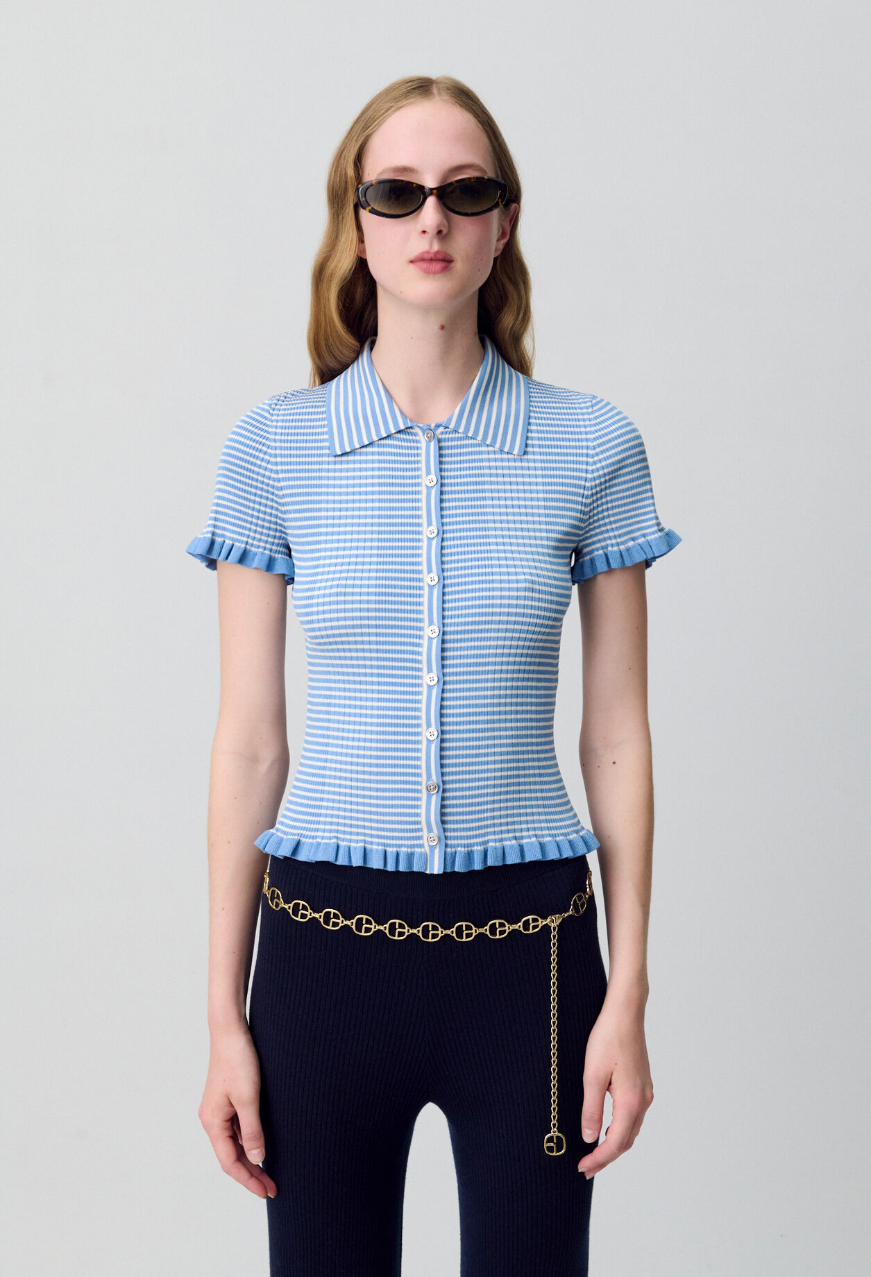 Top polo rayures boutonné