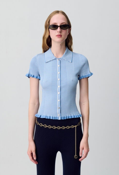 Top polo rayures boutonné