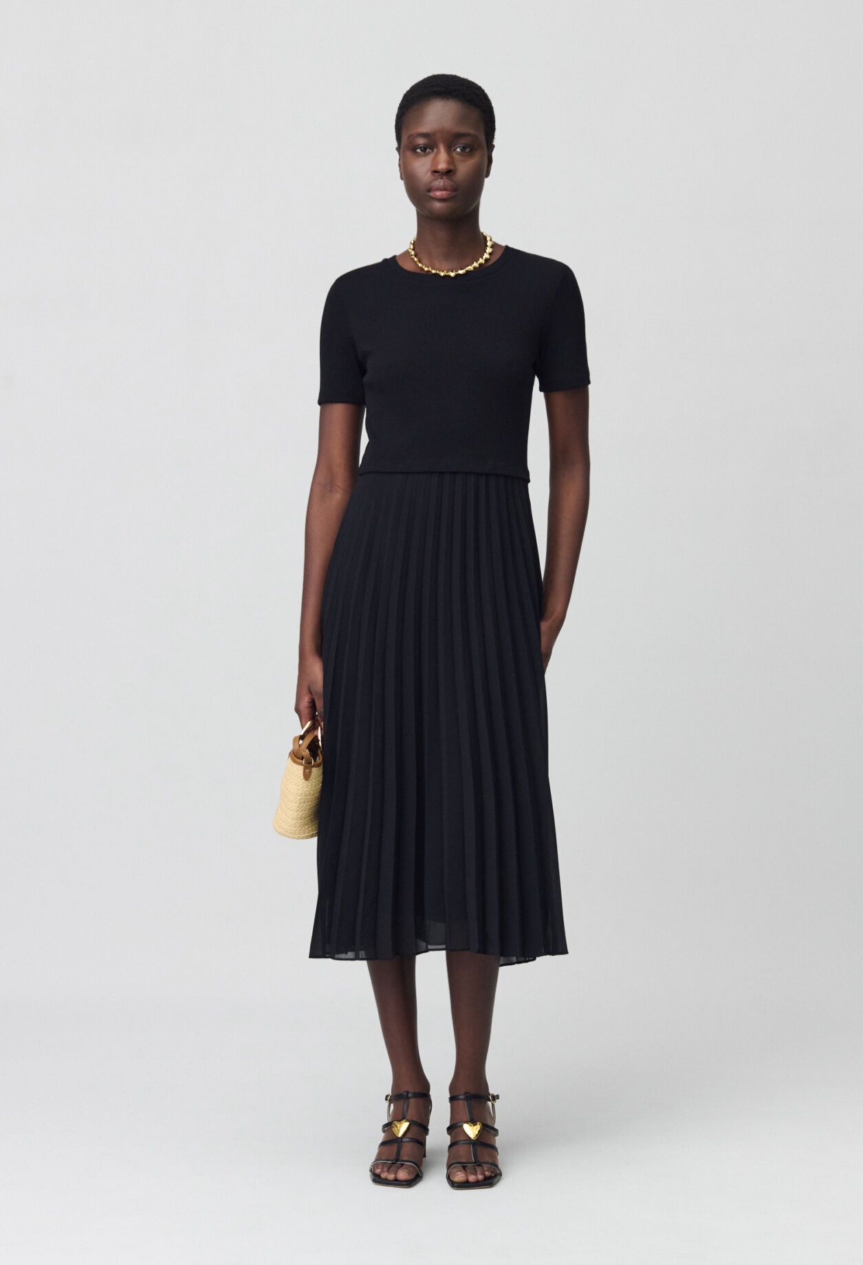Langes Kleid Teli aus Materialmix