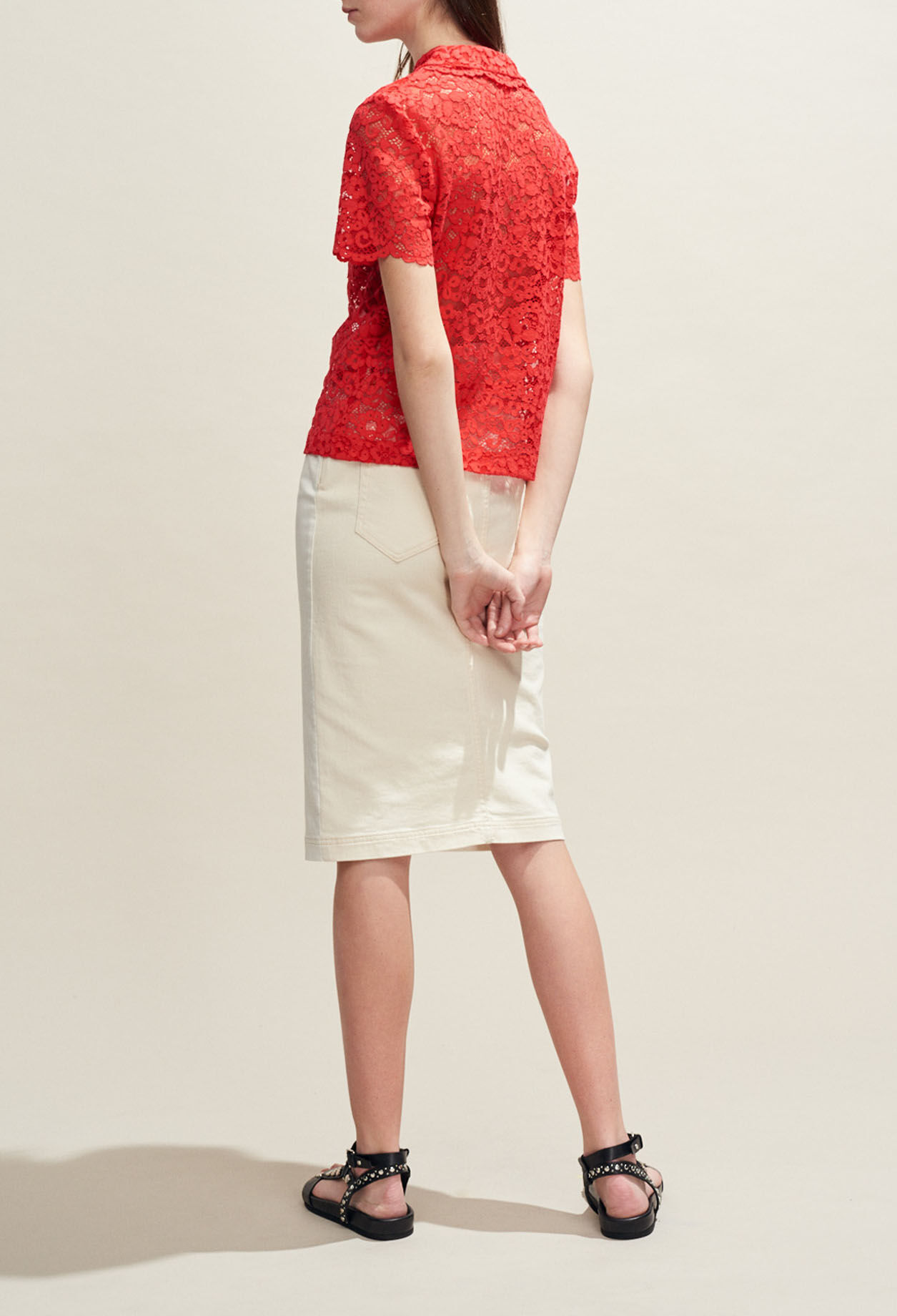 Top en dentelle col claudine