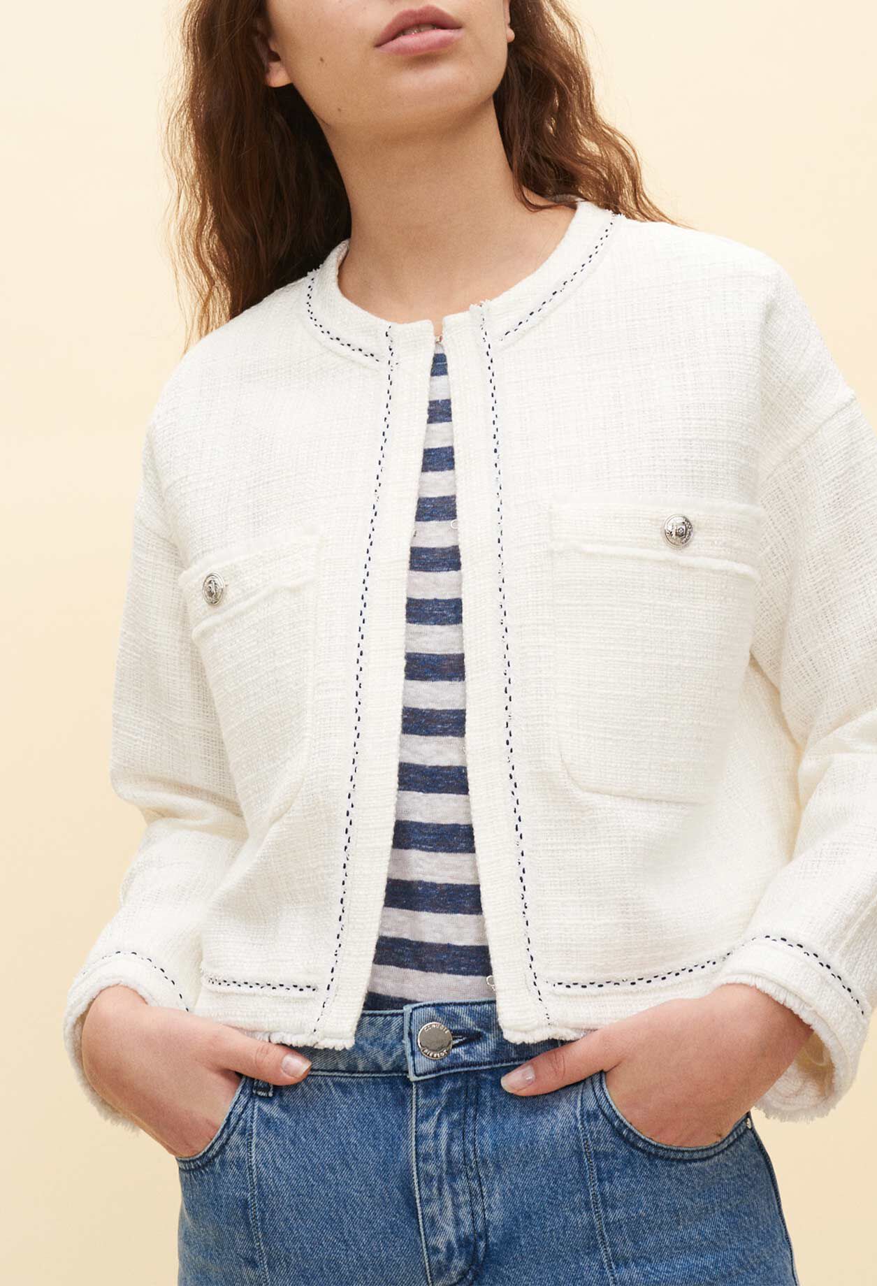 Veste courte blanche façon tweed
