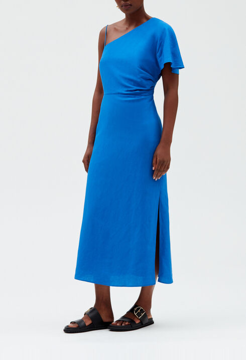 Asymmetrisches Midikleid in Blau