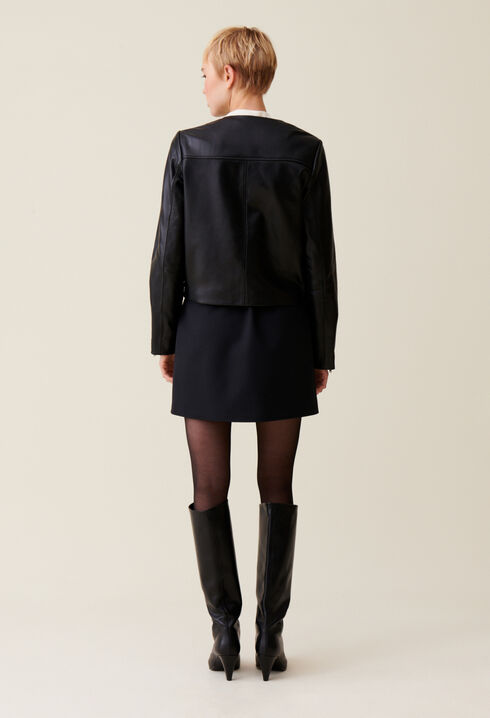 Veste cuir courte col rond