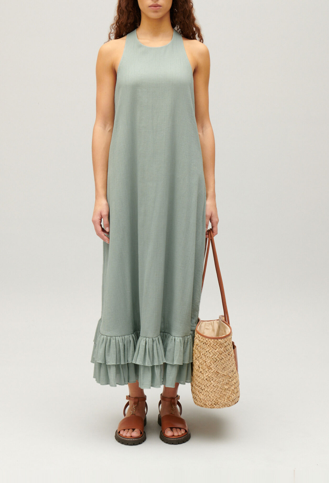 Midi-Kleid mit Volantbesatz