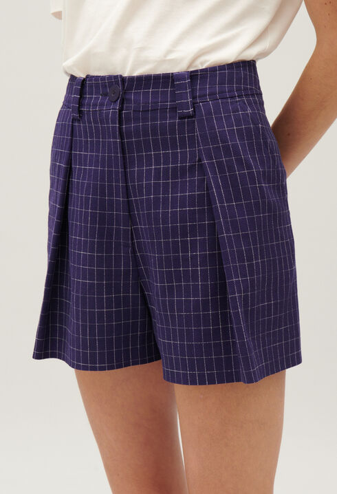 Short carreaux indigo