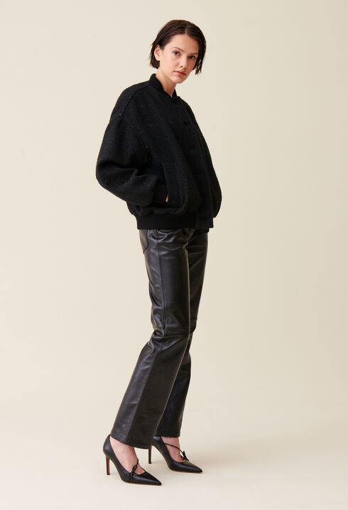 Schwarze Tweed-Bomberjacke