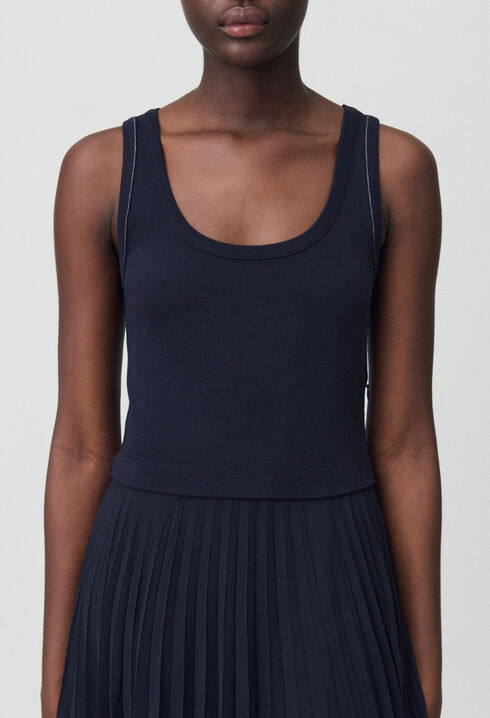 Robe longue plissée marine