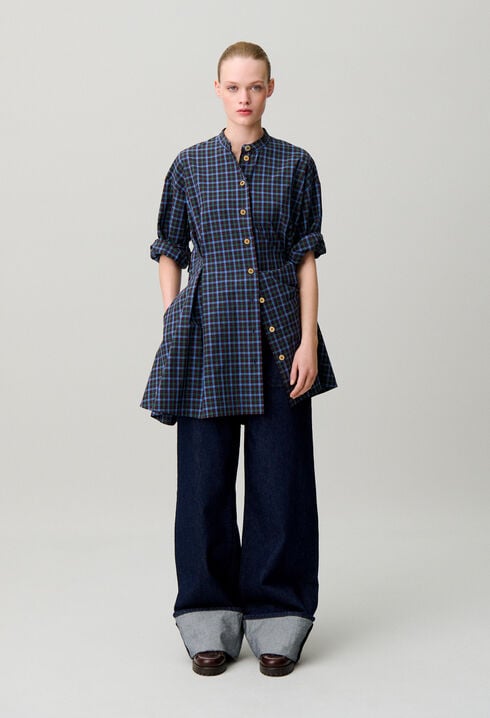 Checked cotton shirt dress